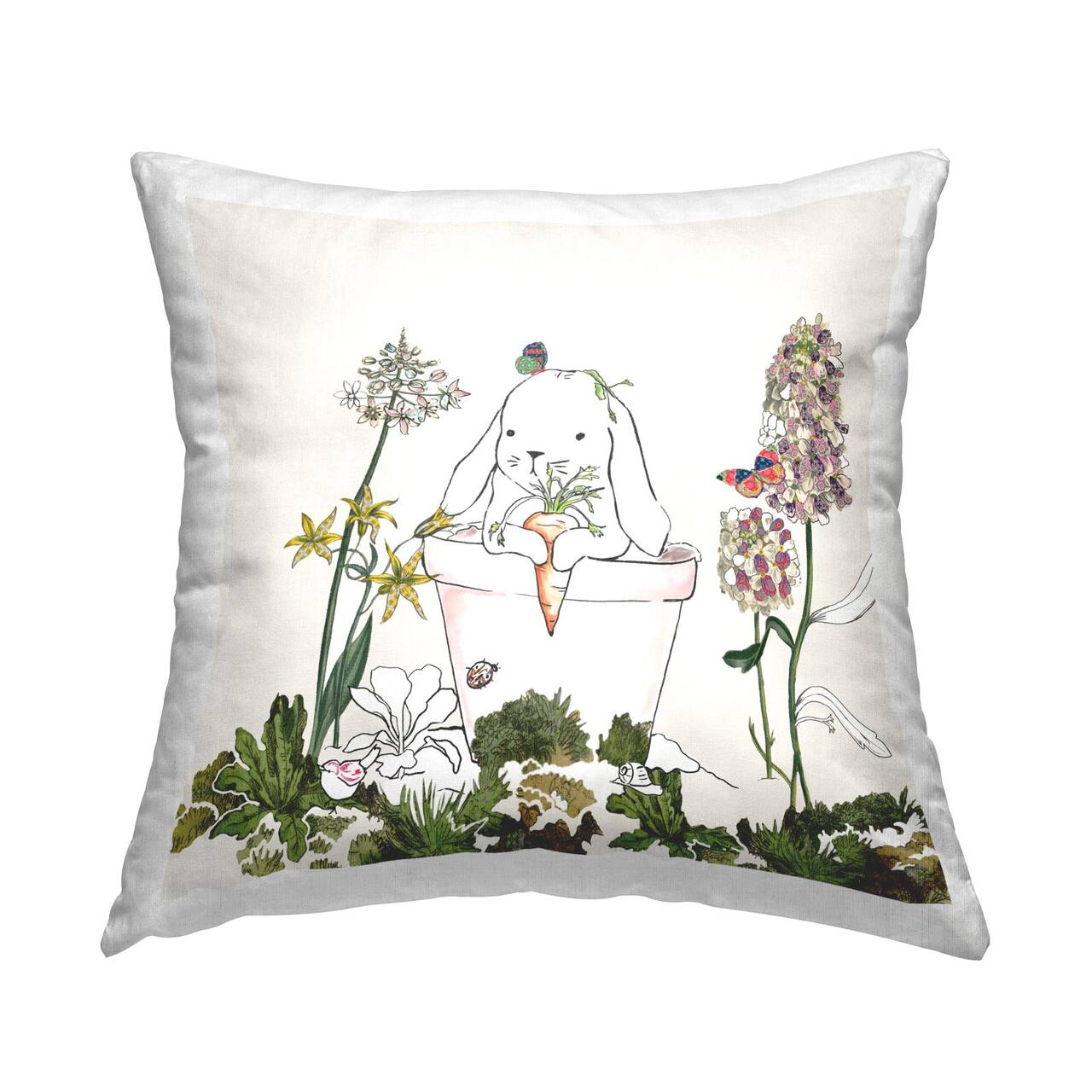 Stupell Industries Bunny Flower Pot Botanical Lilac Floral Blooms Throw Pillow, 18" x 18"